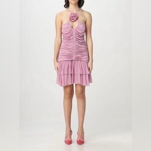 Blumarine New Rose Ruched Halterneck Mini Dress In Mauve Orchid Size IT 42 US 6